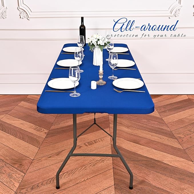 6 Pack Stretch Fabric Table Top Cap Cover, fits 6Ft Tables, Spandex Table Covers Washable Elastic Universal Rectangle Tablecloth Protector for Outdoor Party Picnic Wedding, Royal Blue, 30" W x 72" L