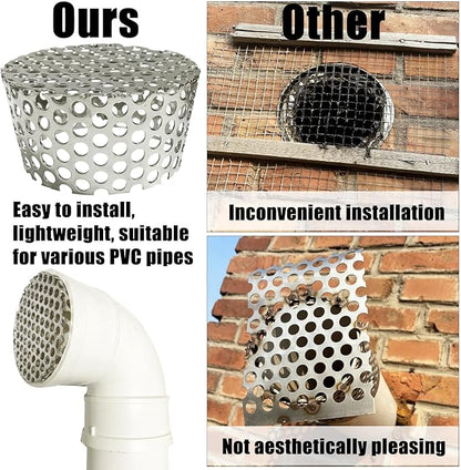 PVC Vent Termination Cap - 2Pack, 3.51" Furnace & Roof Vent Cover Stainless Steel, Conical PVC Fittings, for 2.98" to 3.51" Inner Diameter Vent Pipe, Air Intake, Air Exhaust and Water Drains Pipe