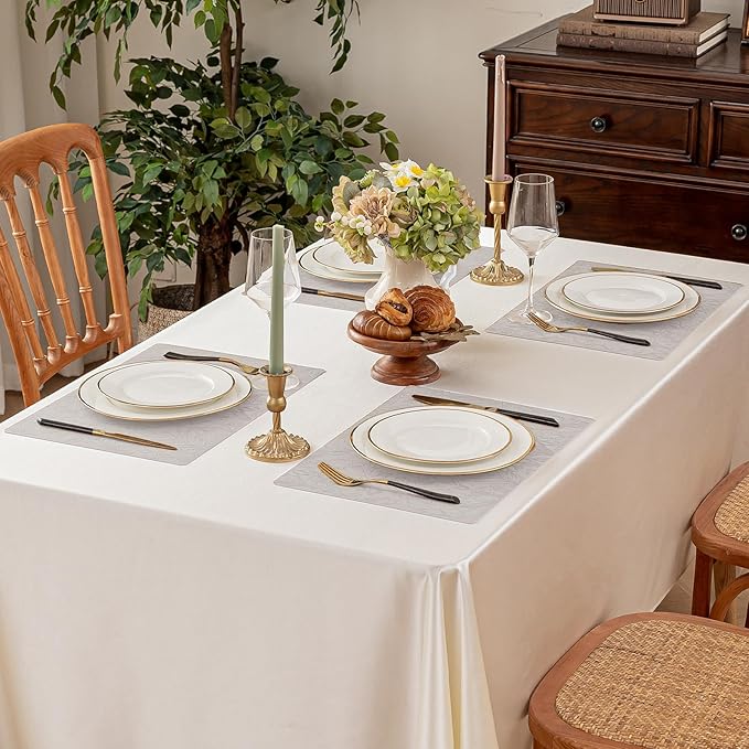 Romanstile Vinyl Placemats Set of 8-12 X 18 Inch - Heat Resistant Non-Slip Embossed Floral Place Mats 100% Waterproof Oilproof Wipeable Faux Leather Table Mats for Kitchen/Dining/Party, LightGrey