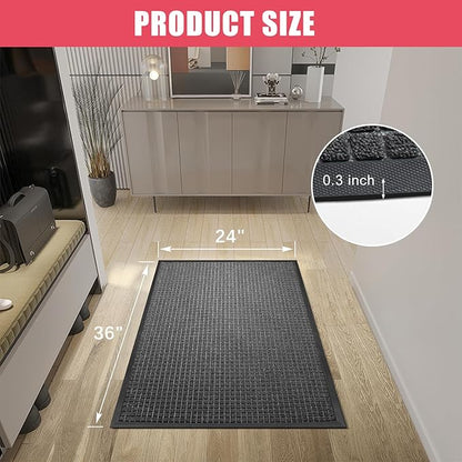 Kuyal Front Door Mat, 2'*3' Door Mat for Inside Outside Entrance,Waterproof Welcome Mats with Non-Slip Backing, Indoor Outdoor Entryway, Commercial Floor Mats, Durable & Easy to Clean, Dark Gray