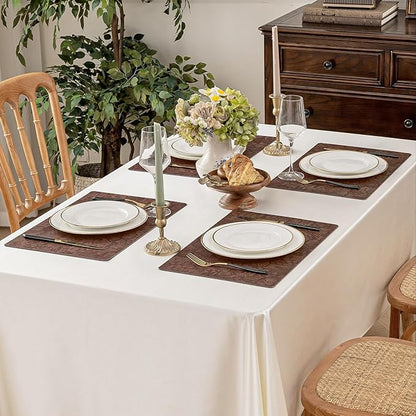 Romanstile Vinyl Placemats Set of 4-12 X 18 Inch - Heat Resistant Non-Slip Embossed Floral Place Mats 100% Waterproof Oilproof Wipeable Faux Leather Table Mats for Kitchen/Dining/Party, Brown