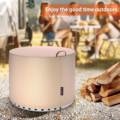QH.HOME [2025 Upgraded 900D Fabric] Fire Pit Cover Round for Solo Stove Bonfire 2.0, Strong Tear Resistant,Waterproof Firepit Accessories for Gas/Table/Bowl Fire pits - 21" D X 15" H - Wheat