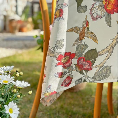 Rectangle Waterproof Tablecloth, Spring Summer Birds Floral Table Cloth, Decorative Fabric Table Cover for Indoor and Outdoor, 72 x 54 Inch, Red Flower
