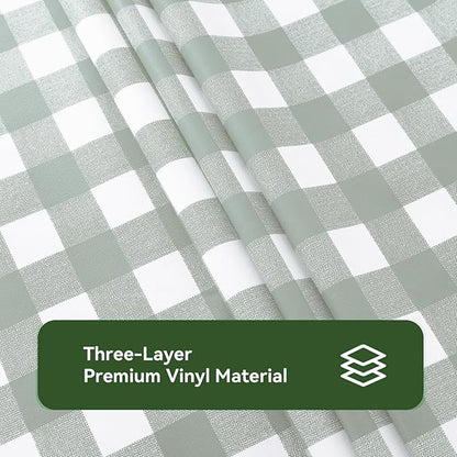 Romanstile Rectangle Vinyl Tablecloth, 100% Waterproof Checkered Plastic Table Cloth, Heavy Duty Buffalo Gingham Table Cover for Dining, Camping, Picnic, Outdoor - 54 x 120 Inch, Light Grey