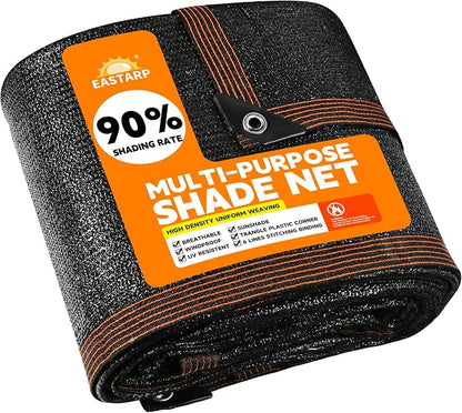 90% Shading Rate 12'x16' Black Shade Cloth, UV Resistant Durable Mesh Tarp by EASTARP