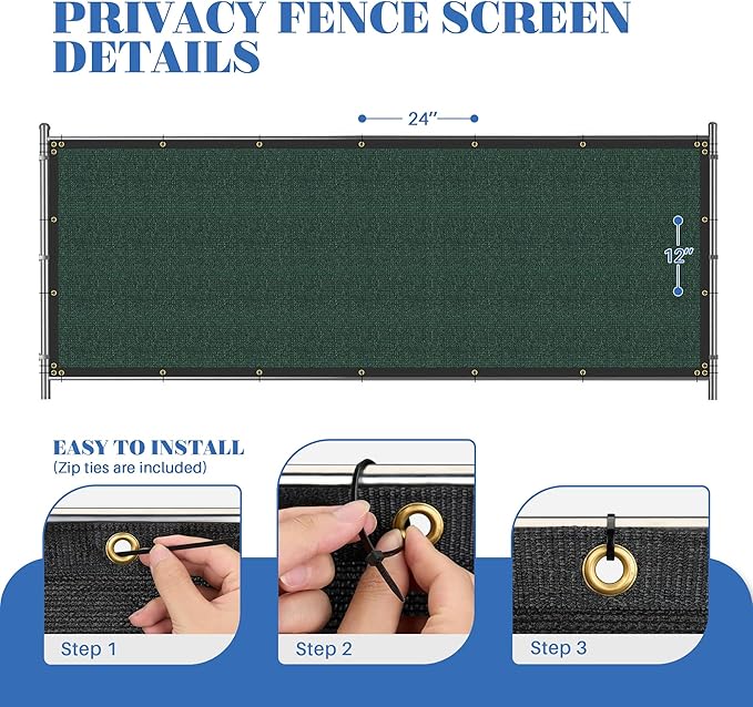 ECOOPTS 4'x280' Privacy Fence Screen Windscreen with Copper Grommets, Fit for Commercial Fence and Residential Garden Outdoor 90% UV Blockage, Cable Zip Ties Included (Green)