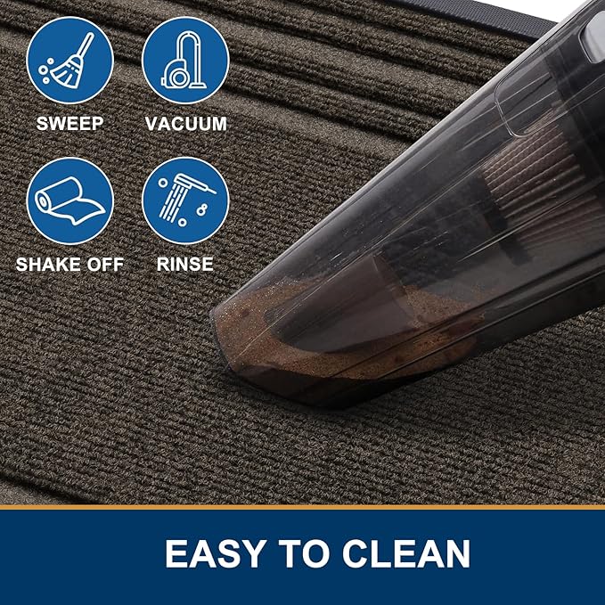 Buganda Front Door Mat Indoor Outdoor Entrance, Non-Slip Natural Rubber Doormats, Easy Clean, Low Profile, Dirt Trapper Entryway Floor Mats for Outside, Garages and Patios, 29.5x17, Brown