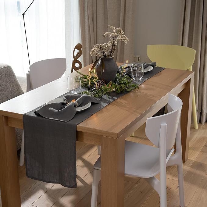 Linen Table Runner 90 inches Long - 100% Pure Linen Flax - Stonewashed European Linen Table Runner (Ash Grey, 14 x 90 Inch) - for Dining, Fall, Autumn, Thanksgiving