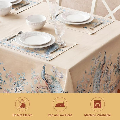 Maison d' Hermine Premium Table Cloth Square Table 100% Combed Cotton 70 x 70 Inches Tablecloth Reusable Decorative for Dining Room, Farmhouse, Party, Festive & Wedding - Peacock Utopia - Sandy Beach