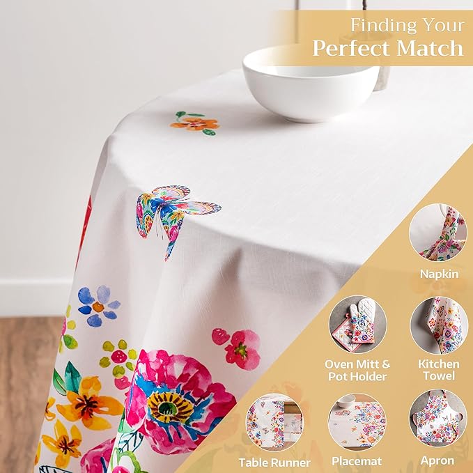 Maison d' Hermine Table Cloth Round Table 100% Cotton 69 Inches Tablecloth Reusable Decorative for Dining Room, Farmhouse, Home, Party, Festive & Wedding Spring Summer - Happy Florals - High Summer