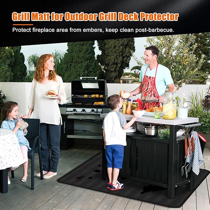 Large Under Grill Mat for Outdoor Grill,Double-Sided Fireproof Grill Pad,Indoor Fireplace/Fire Pit Mat,Oil-Proof Waterproof BBQ Protector for Decks and Patios (24"x31")