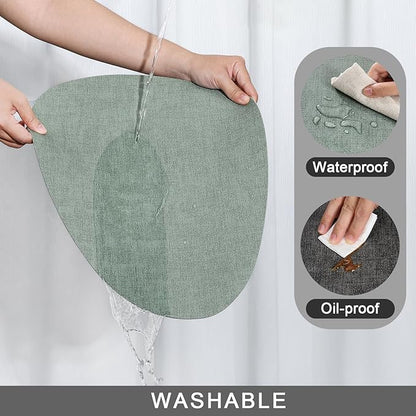 Placemats and Coasters, Washable Reversible Placemats Round Faux Leather Wipeable Place Mats Non Slip Heat Resistant Indoor Outdoor Table Mats (Set of 4, Gray Sage Green)