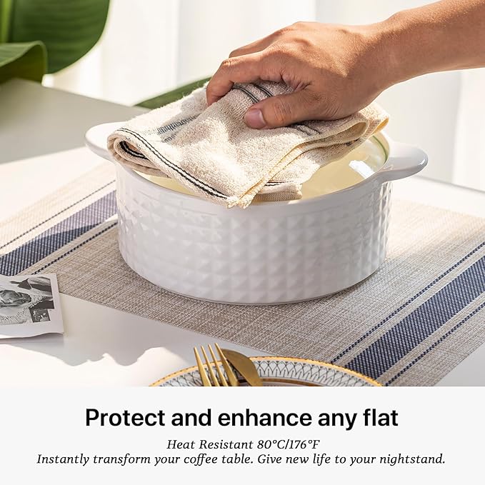 LEXMORE Placemats Set of 8 Vinyl/Plastic Woven Place Mats for Kitchen Table Indoor/Outdoor Washable Placemat Wipeable Dining Table Mats(Blue Skyline)