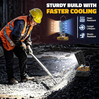 Ecarke LED Work Light Compatible with DEWALT 20V, 140° Pivoting Head Flashlight, 48W 4800Lumens, Cordless LED Flood Light, with USB and Type-C Charging Port for Outdoor