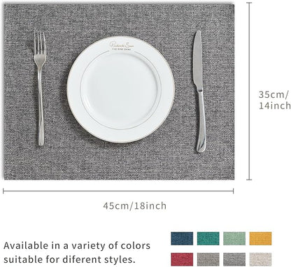 BALCONY & FALCON Placemats Set of 6 Faux Linen Cloth Place Mats Washable Waterproof Wrinkle Resistant Table Placemats for Dining Kitchen Farmhouse Indoor & Outdoor Use(Gray, 13.8”x 17.7”