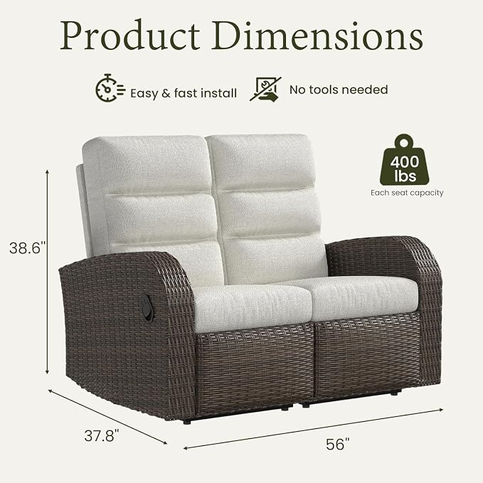 Oversized Wicker Outdoor Recliner Lovseat - Image 2