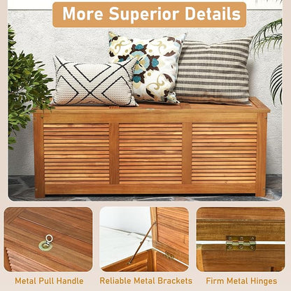DREAMADE 47 Gallon Deck Box, Acacia Wood Outdoor Storage Bench, Natural | Patio - Image 7