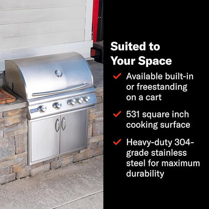 Blaze Grills Premium LTE+ | 32-Inch 4-Burner Barbecue | Built-In Propane Gas Grill | Professional Stainless Steel BBQ | Rear Infrared Burner + Rotisserie Kit | BLZ-4LTE3-LP