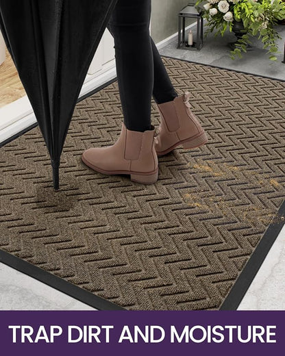 DEXI Front Door Mat Outside Entrance, 2x3 ft Rubber Entry Doormat Heavy Duty, Welcome Mats Non Slip for Inside House Floor Entryway Back Doors Exterior Patio, Chevron Brown