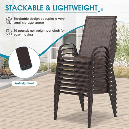 24.4" Wide Outdoor Stackable Chairs Set of 8 | Stacking Patio Chairs - Image 6