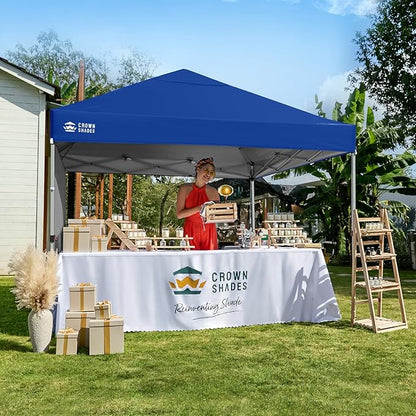 CROWN SHADES 8x8 Pop Up Canopy with 1 Side Wall - Beach Tent with One Push Setup - Outdoor Sun Shade for Events, Parties, Camping - Gazebo with STO-N-Go Cover Bag (Navy Blue)