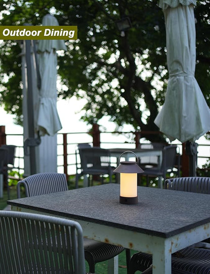 Rechargeable Outdoor Lantern Waterproof, Dimmable Warm White & Flickering Flame Mood Light, Portable Cordless Table Lamp for Patio/Camping/Shower/Emergency Power Outage (White)