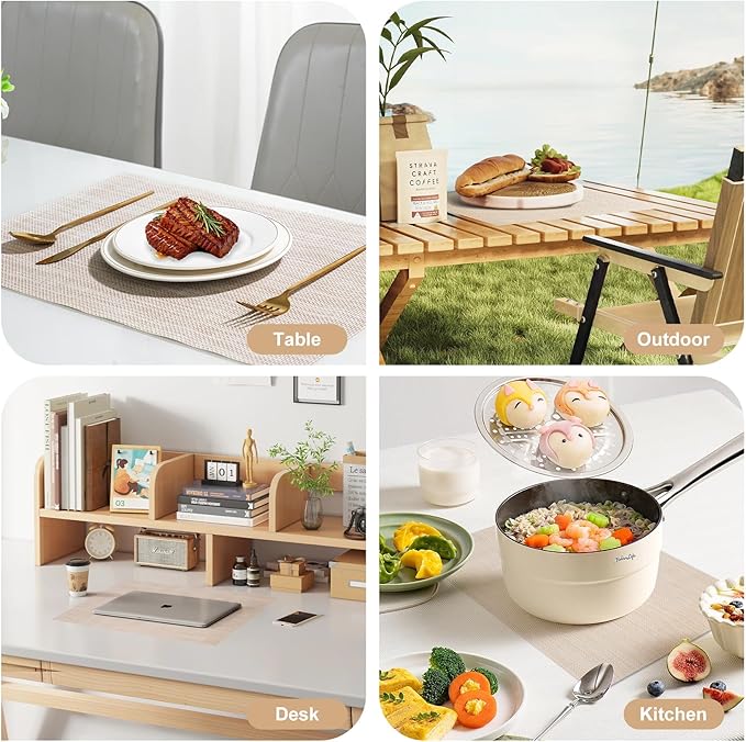 Placemats Set of 8，Non-Slip PVC Weave Table Mats Easy to Clean，Heat Resistant Place Mats for Kitchen Dining Table Decoration Indoor Outdoor，Beige White