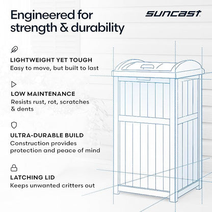 Suncast 33 Gallon Durable Plastic Hideaway Outdoor Garbage Can with Secure Lid and Wicker Design for Home Backyards, Decks, or Patios, Java Brown