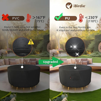 iBirdie Fire Pit Cover Round 28 inch Outdoor Waterproof and Weatherproof Heavy Duty 600D Patio Fireplaces Table Coffee Table Cover