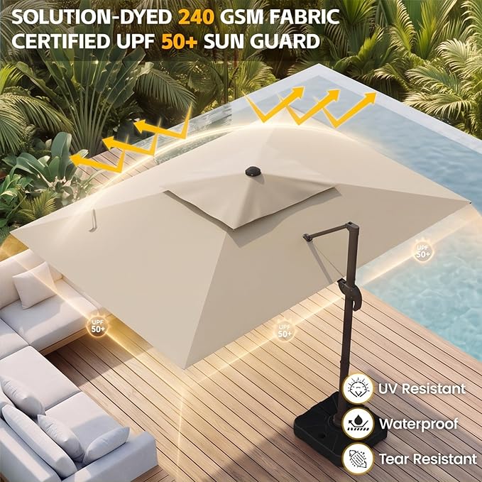 9x12 FT Patio Cantilever Umbrella, Rectangular Heavy Duty Offset Umbrella - Image 7
