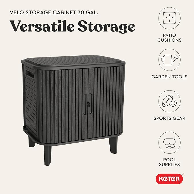 Keter Velo 30 Gallon Outdoor Storage Cabinet, Weather-Resistant Resin Deck Box - Image 8