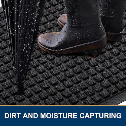 Smiry Front Door Mat Outside Entrance, Heavy Duty Natural Rubber Doormat, Non Slip, Trap Dirt and Moisture, Easy Clean, Low Profile Welcome Floor Mats for Indoor Outdoor Entry, 70x46.5 Inch, Black