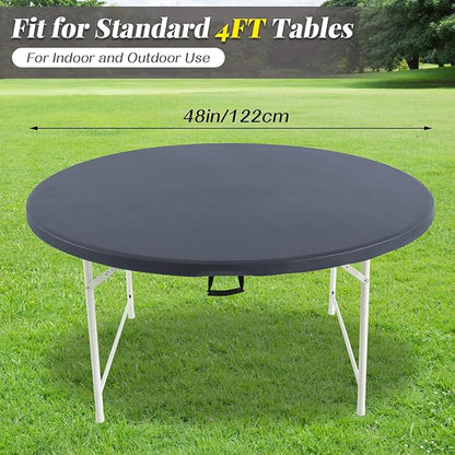 LURKA Round PU Leather Table Cover/Tablecloth with Elastic Hem – Waterproof, Oil-Proof, Scratch-Resistant, Wipeable Spill Protector for Dining Table, Kitchen, Outdoor Party (Grey, 4FT-Round)