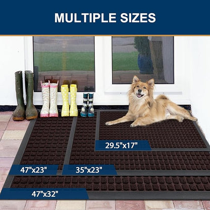 Smiry Front Door Mat Outside Entrance, Heavy Duty Natural Rubber Doormat, Non Slip, Trap Dirt and Moisture, Easy Clean, Low Profile Welcome Floor Mats for Indoor Outdoor Entry, 47x32 Inch, Brown