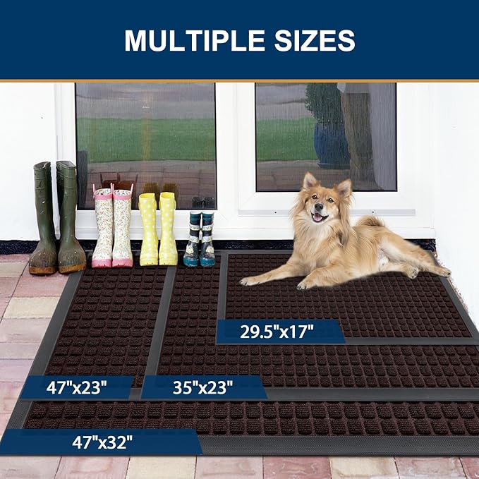 Smiry Front Door Mat Outside Entrance, Heavy Duty Natural Rubber Doormat, Non Slip, Trap Dirt and Moisture, Easy Clean, Low Profile Welcome Floor Mats for Indoor Outdoor Entry, 71x23 Inch, Brown
