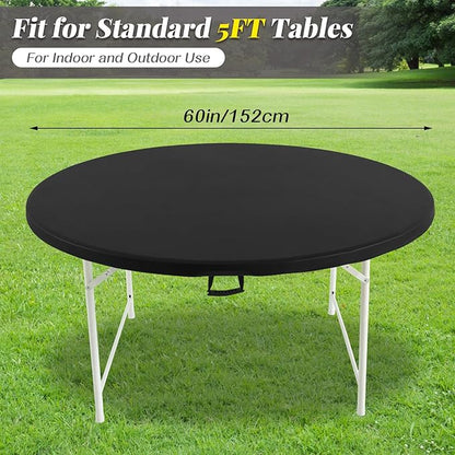 LURKA Round PU Leather Table Cover/Tablecloth with Elastic Hem – Waterproof, Oil-Proof, Scratch-Resistant, Wipeable Spill Protector for Dining Table, Kitchen, Outdoor Party (Black, 5FT-Round)