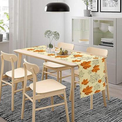 Fall Maple Leaves Table Runner, Rustic Vintage Autumn Orange Leaf Thanksgiving Farmhouse Kitchen Dinning Table for Indoor Outdoor Home Party, 13x120inch