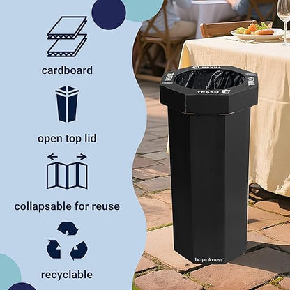 Eyely MPH1300D-SET2 Sal 25-Gallon Disposable Corrugated Cardboard Event Trash Can and Recycling Bin for BBQs, Beach, Parties & Events & Outdoor Activities, Charcoal Black (Set of 2)