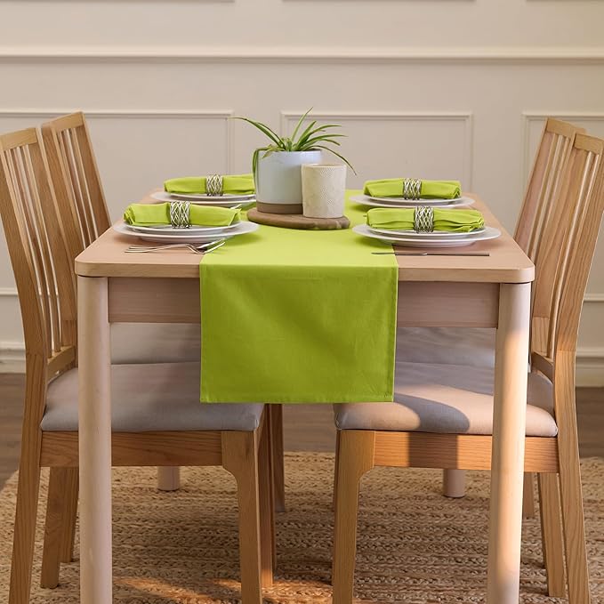 Encasa XO Table Runner 13"x48" Long | Cotton Canvas Fabric | Lime Green Solid Color | Machine Washable & Durable