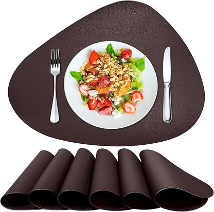 Herda Brown Placemats Set of 6 Round Faux Leather Non-Slip Place Mats Wipeable Washable Placemats Heat Resist Placemats for Round Table for Kitchen Dining Patio Easy to Clean