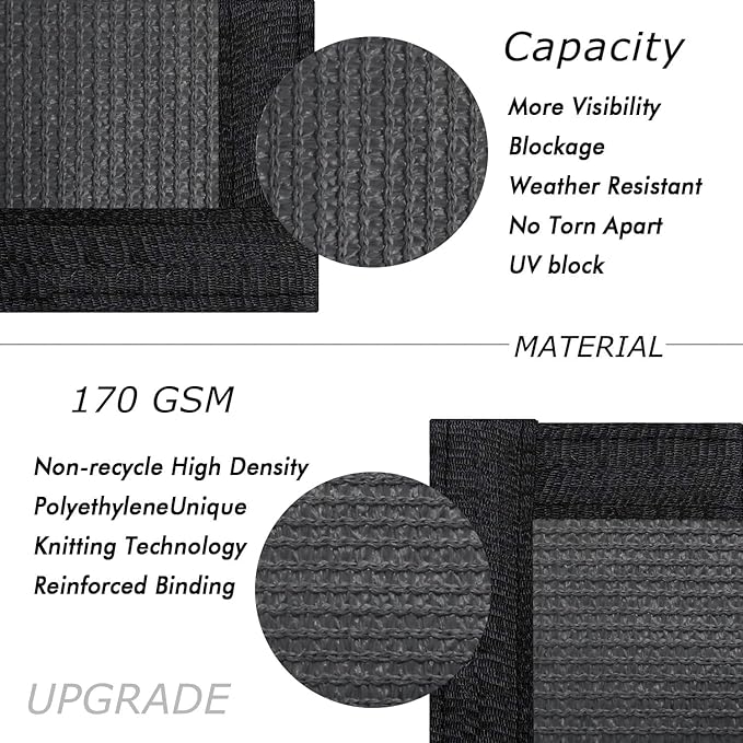 UPGRADE Privacy Fence Screen 4'x11' Dark Grey Outdoor 90% Visibility Blockage 170 GSM Mesh Shade Cover Panels for Backyard,Balcony,Home Decoration with Zip Ties,Customized Avaliable