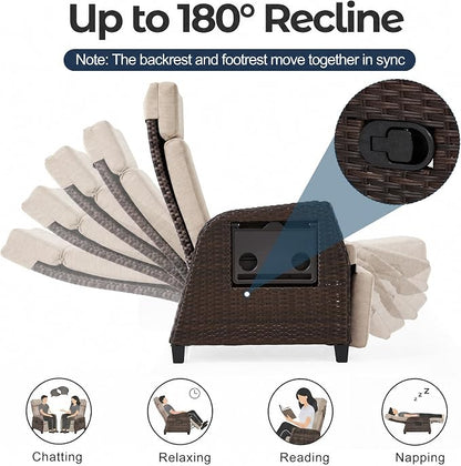 Outdoor Recliner for Patio, 180° Simultaneous Recline, Adjustable Back & - Image 3