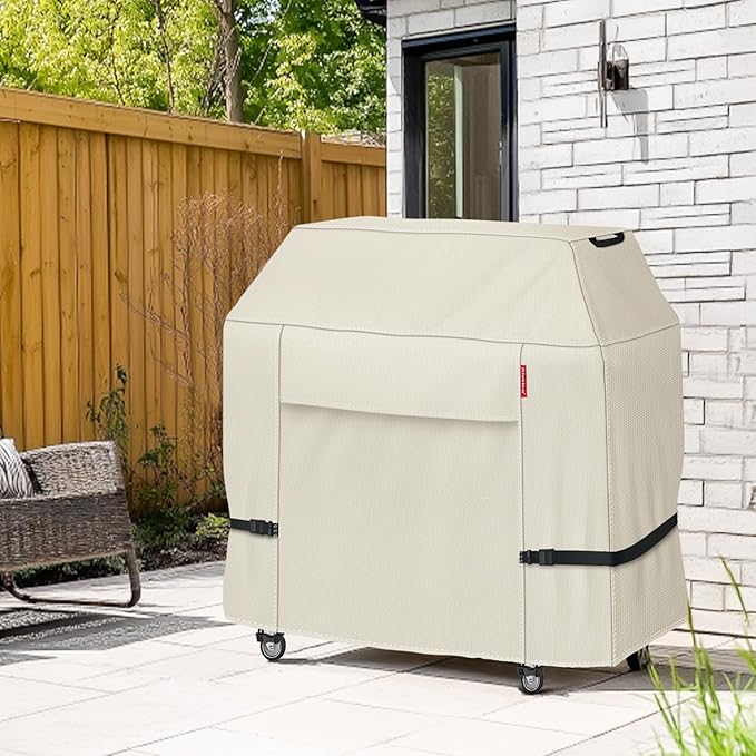 Porch Shield 50W x 24D x 46H inch Premium Gas Grill Cover Up to 48 inch, Waterproof and Fade Resistant 600D BBQ Covers for Weber, Brinkmann, Char-Broil and More, Light Tan