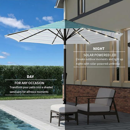 9FT Patio Umbrella with Solar Lights, Outdoor Market Umbrella with Tilt and - Image 4