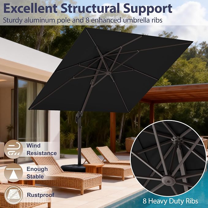 10' X 10' Patio Umbrella Cantilever Outdoor Rectangle Umbrella - Image 3