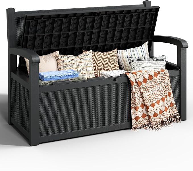 80 Gallon Outdoor Storage Bench, Resin Outside Storage Box by Unknown