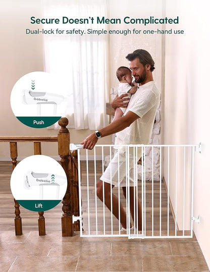 Babelio Baby Gate for Stairs, Kitchen & Doorways, No Bottom Bar| Easy Installation| One-Handed Operation| Auto-Close| Hardware Mount (Drill Needed) Safety Dog Gate (White - B17, 34" H, 29-49" W-Wide)
