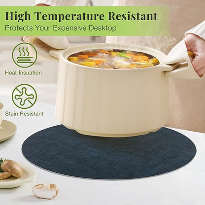 13-Inch Faux Leather Round Placemats Set of 4, Waterproof Anti-Slip Dual Sided Place mats, Heat Resistant Washable Table Mats with Coaster, Suitable for Indoor & Outdoor (4, Black Navy Blue)
