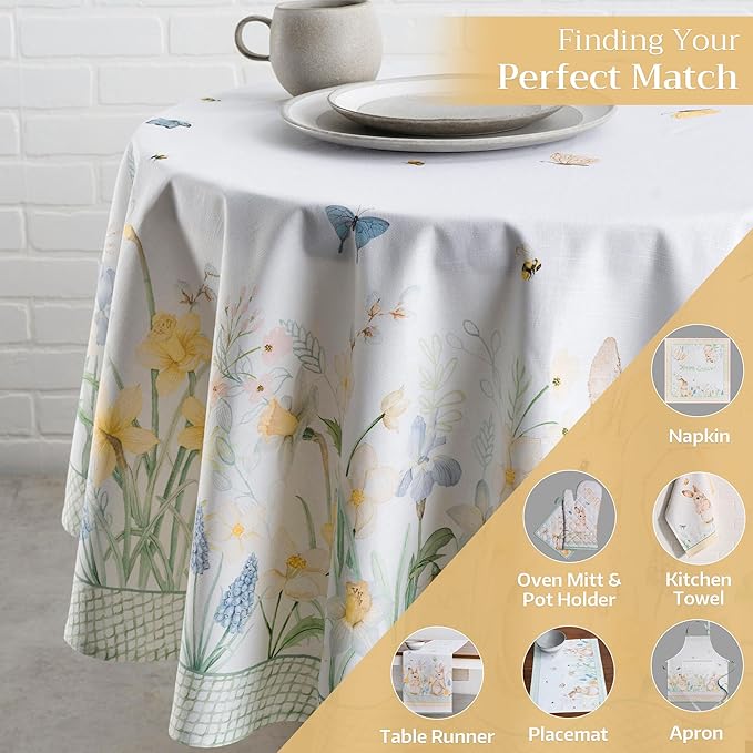 Maison d' Hermine Table Cloth Round Table 100% Cotton 69 Inches Tablecloth Reusable Decorative Everyday Use for Dining Room, Farmhouse, Home, Party, Festive & Wedding Spring Summer - Easter Dew