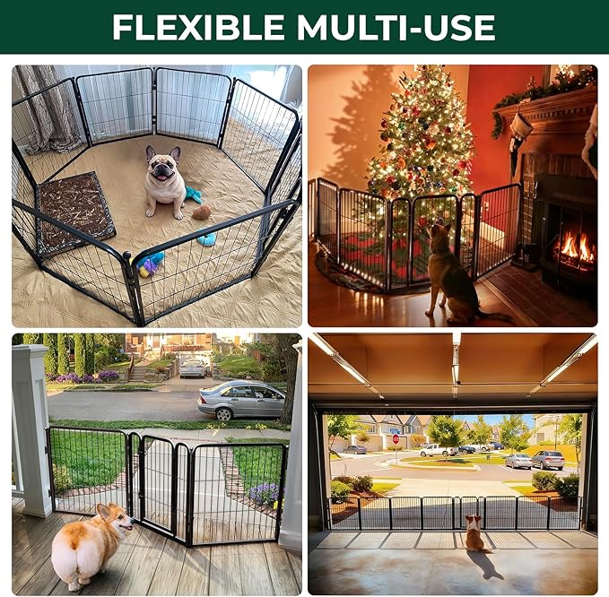 FXW Dog Gate Extra Wide Designed for Indoor Use, Adjustable Width Up to 92-inch Wide (24" H 4 Wire Panels for Puppies and Small Dogs), Black